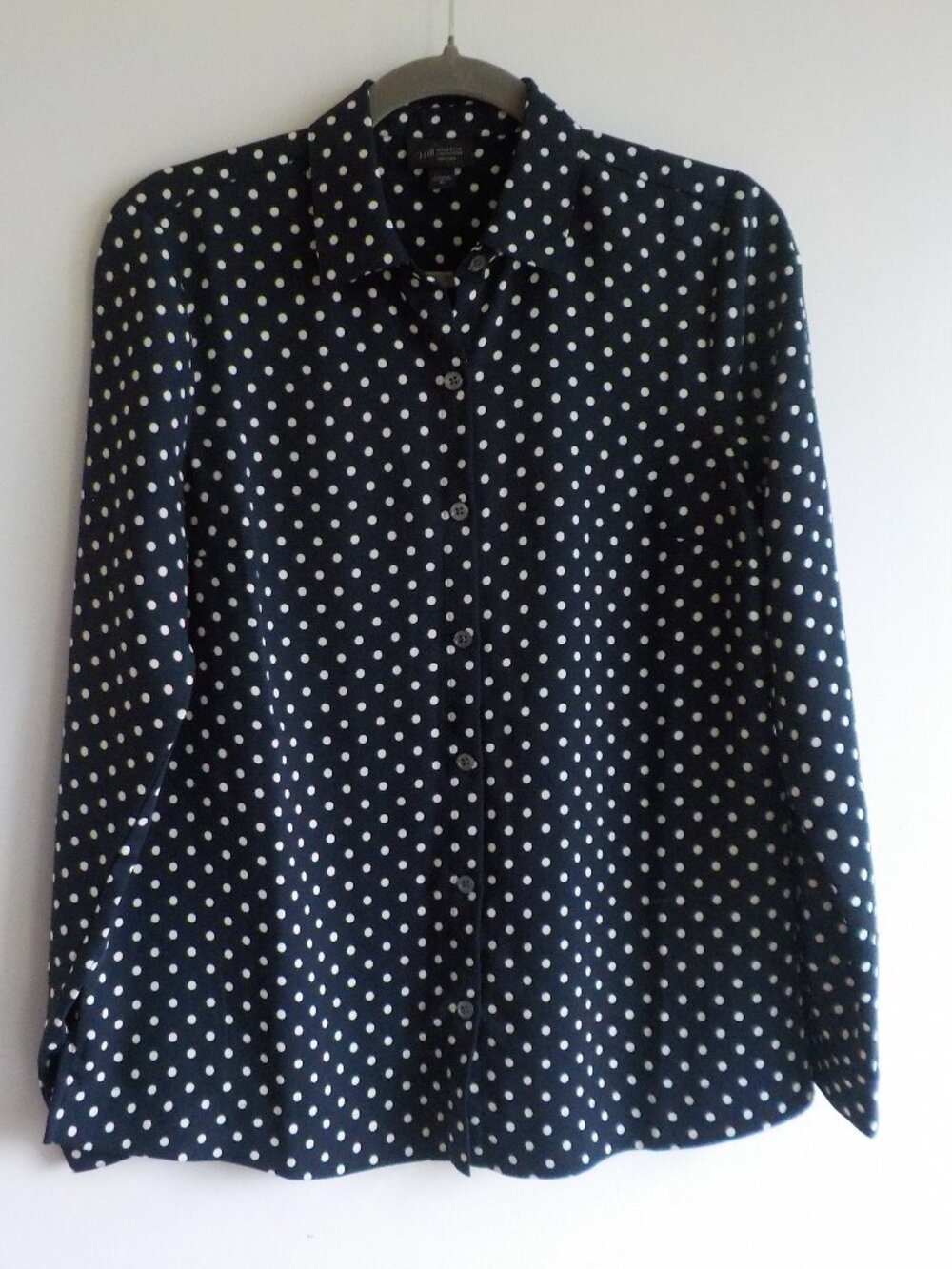 J.Jill Blouse - X-Small - Blue White Polka Dots Long Sleeve Button Up (2453)